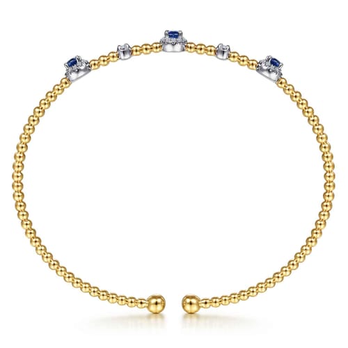 14K White-Yellow Gold Bujukan Sapphire and Diamond Halo Bangle