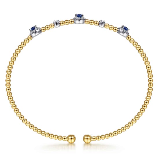 14K White-Yellow Gold Bujukan Sapphire and Diamond Halo Bangle angle 3