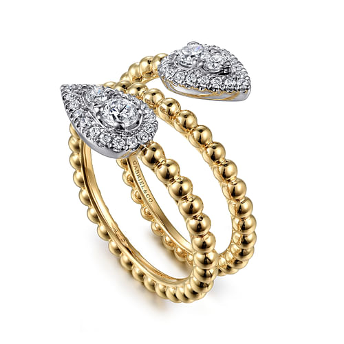 14K White-Yellow Gold Bujukan Wrap Ring with Teardrop Diamonds 