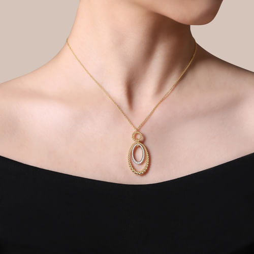 14K White-Yellow Gold Bujukan and Diamond Circle Pendant Necklace
