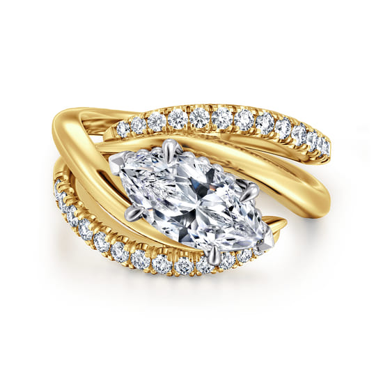 Gabriel - 14K White-Yellow Gold Bypass Marquise Shape Diamond Engagement Ring