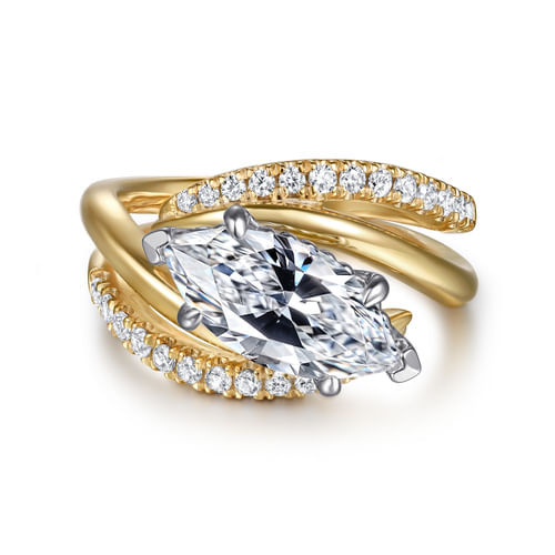 14K White-Yellow Gold Bypass Marquise Shape Diamond Engagement Ring