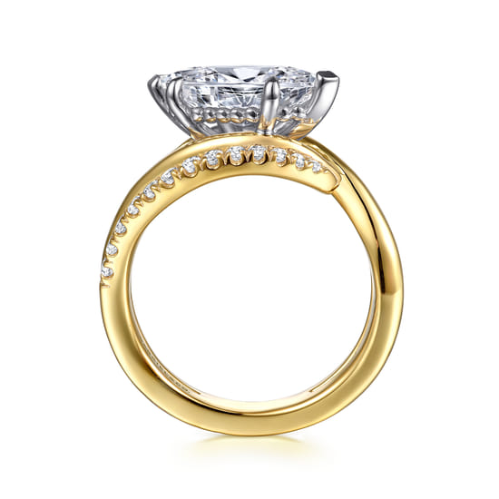 14K White-Yellow Gold Bypass Marquise Shape Diamond Engagement Ring angle 2