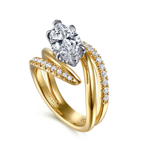 14K White-Yellow Gold Bypass Marquise Shape Diamond Engagement Ring