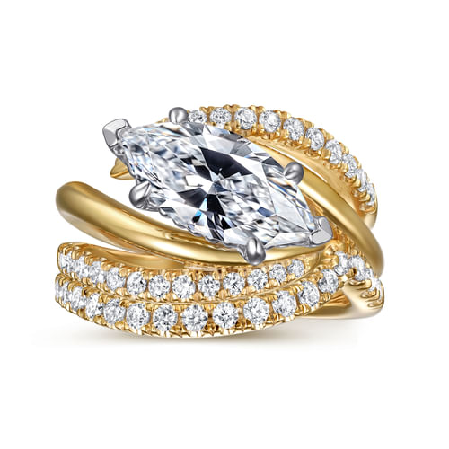 14K White-Yellow Gold Bypass Marquise Shape Diamond Engagement Ring