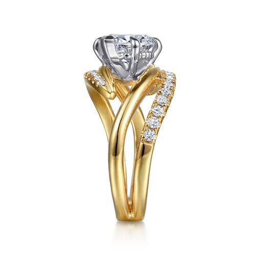 14K White-Yellow Gold Bypass Marquise Shape Diamond Engagement Ring
