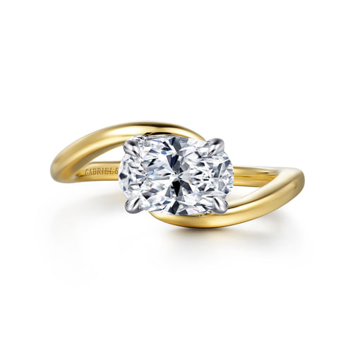 14K White-Yellow Gold Bypass Oval Diamond Engagement Ring