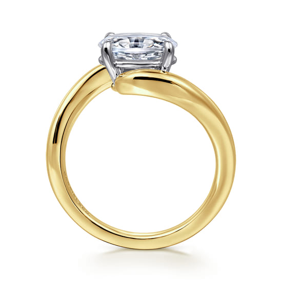 14K White-Yellow Gold Bypass Oval Diamond Engagement Ring angle 2