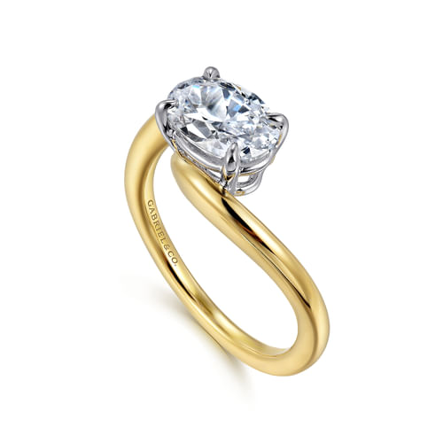 14K White-Yellow Gold Bypass Oval Diamond Engagement Ring