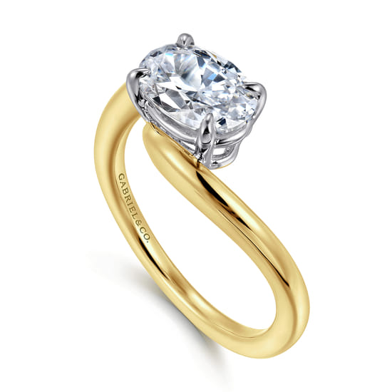 14K White-Yellow Gold Bypass Oval Diamond Engagement Ring angle 3