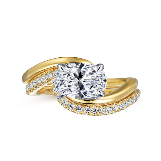 14K White-Yellow Gold Bypass Oval Diamond Engagement Ring angle 4