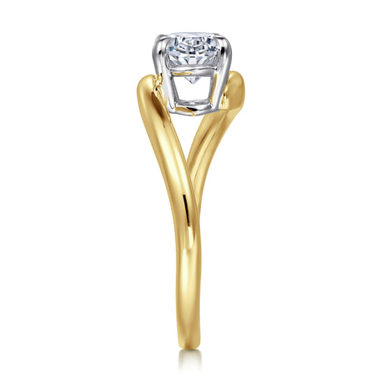 14K White-Yellow Gold Bypass Oval Diamond Engagement Ring angle 5