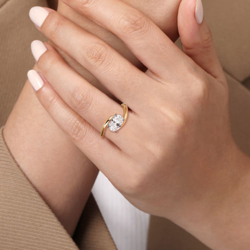 14K White-Yellow Gold Bypass Oval Diamond Engagement Ring