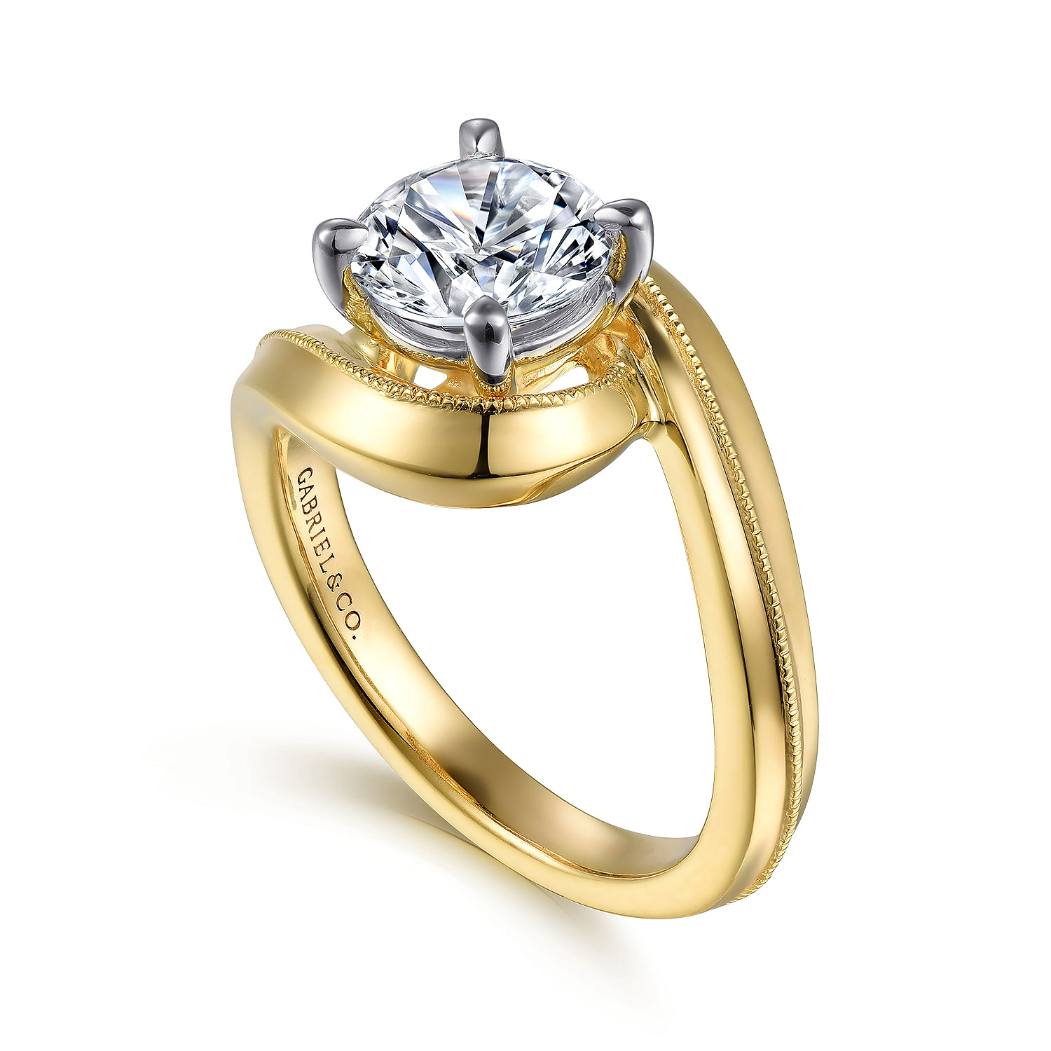 14K White-Yellow Gold Bypass Round Diamond Engagement Ring