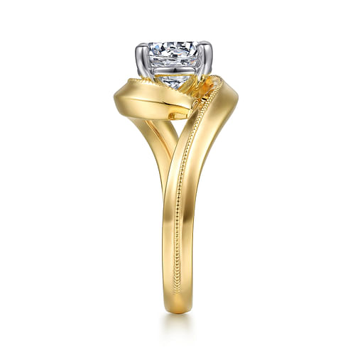 14K White-Yellow Gold Bypass Round Diamond Engagement Ring