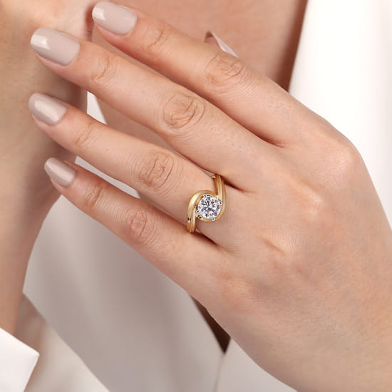 14K White-Yellow Gold Bypass Round Diamond Engagement Ring angle 6