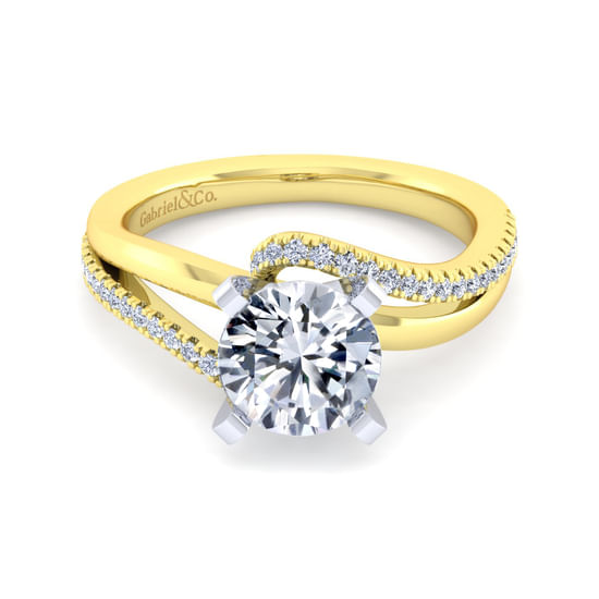 Gabriel - 14K White-Yellow Gold Bypass Round Diamond Engagement Ring