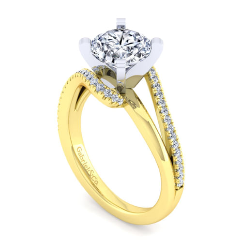 14K White-Yellow Gold Bypass Round Diamond Engagement Ring