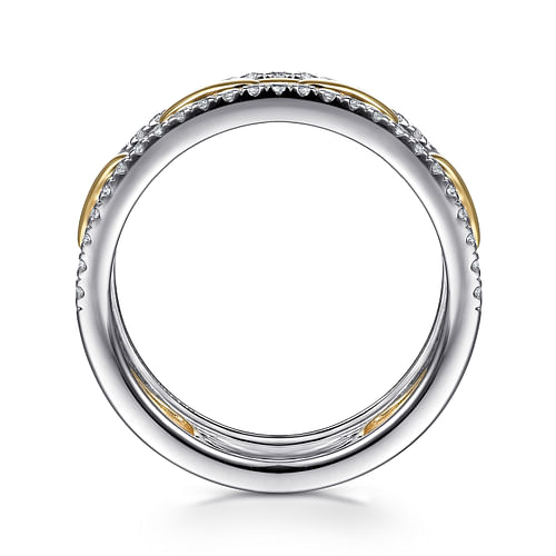 14K White-Yellow Gold Chain Link Diamond Border Ring