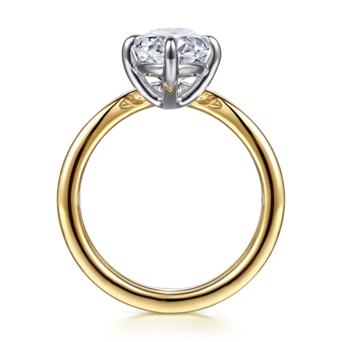 14K White-Yellow Gold Chevron Compass Prong Oval Diamond Engagement Ring