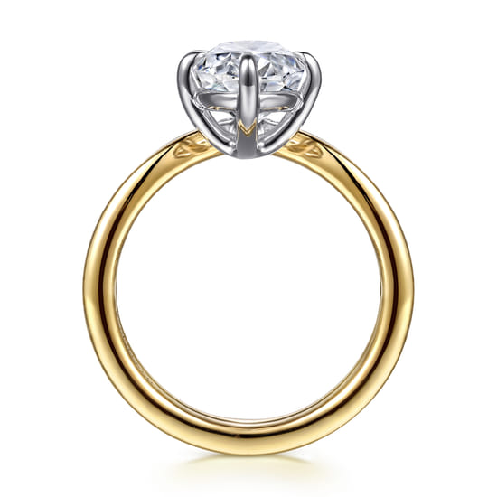 14K White-Yellow Gold Chevron Compass Prong Oval Diamond Engagement Ring angle 2