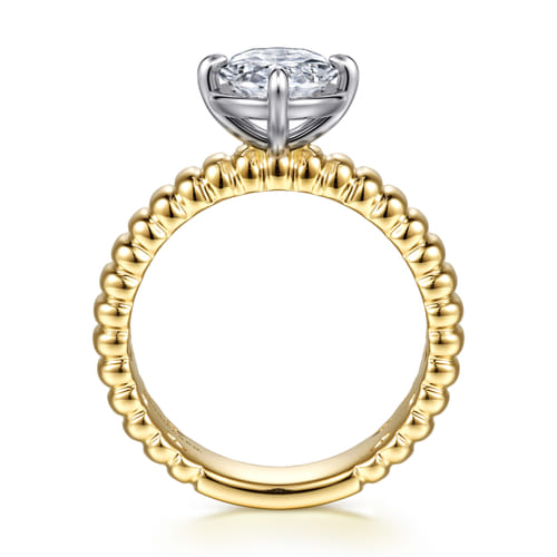 14K White-Yellow Gold Compass Bezel Prong Oval Diamond Engagement Ring