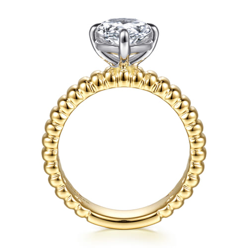 14K White-Yellow Gold Compass Bezel Prong Pear Diamond Engagement Ring