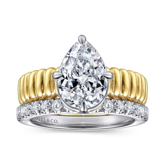 14K White-Yellow Gold Compass Bezel Prong Pear Diamond Engagement Ring angle 4