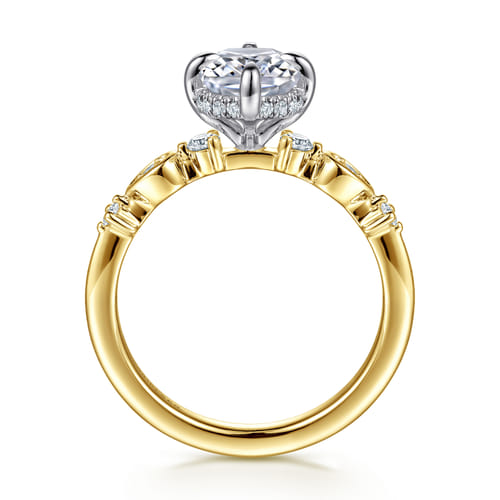 14K White-Yellow Gold Compass Prong Elongated Cushion Diamond Engagement Ring