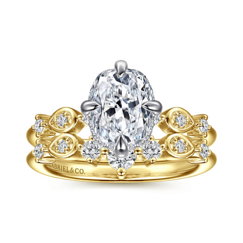 14K White-Yellow Gold Compass Prong Elongated Cushion Diamond Engagement Ring