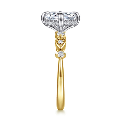 14K White-Yellow Gold Compass Prong Elongated Cushion Diamond Engagement Ring
