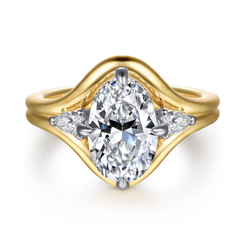 14K White-Yellow Gold Compass Prong Oval Diamond Engagement Ring
