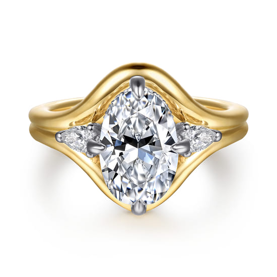 14K White-Yellow Gold Compass Prong Oval Diamond Engagement Ring