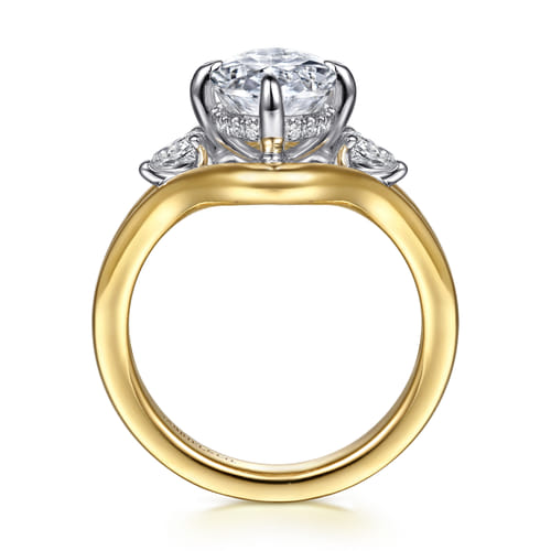 14K White-Yellow Gold Compass Prong Oval Diamond Engagement Ring