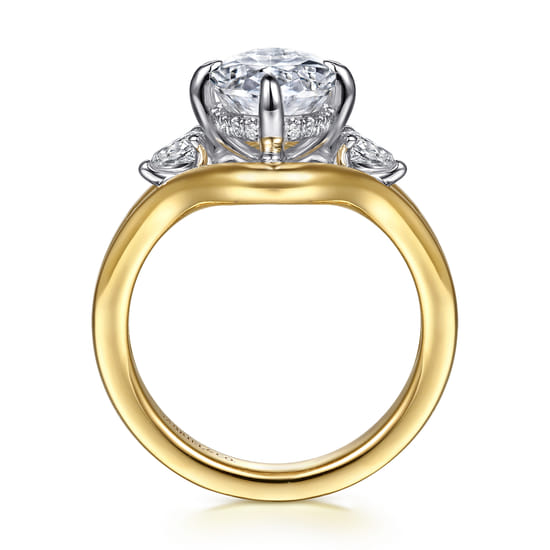14K White-Yellow Gold Compass Prong Oval Diamond Engagement Ring angle 2