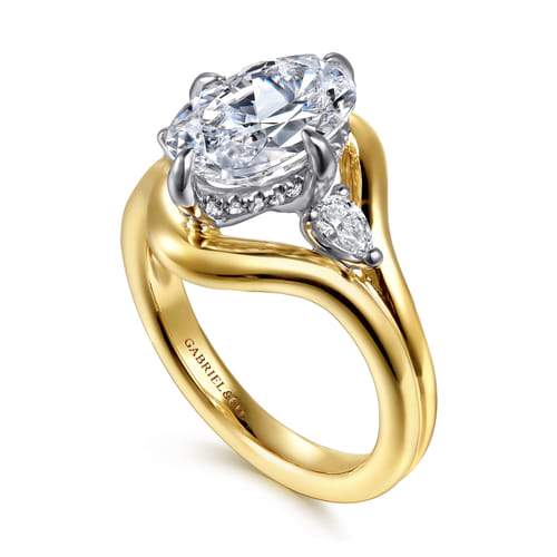 14K White-Yellow Gold Compass Prong Oval Diamond Engagement Ring