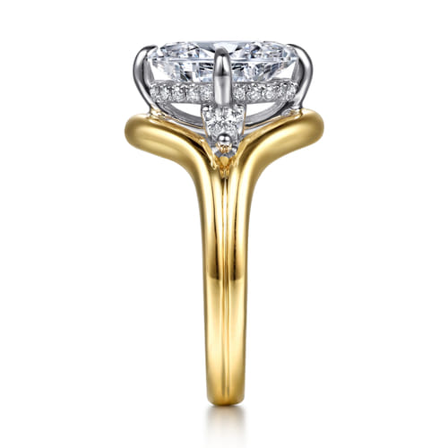 14K White-Yellow Gold Compass Prong Oval Diamond Engagement Ring