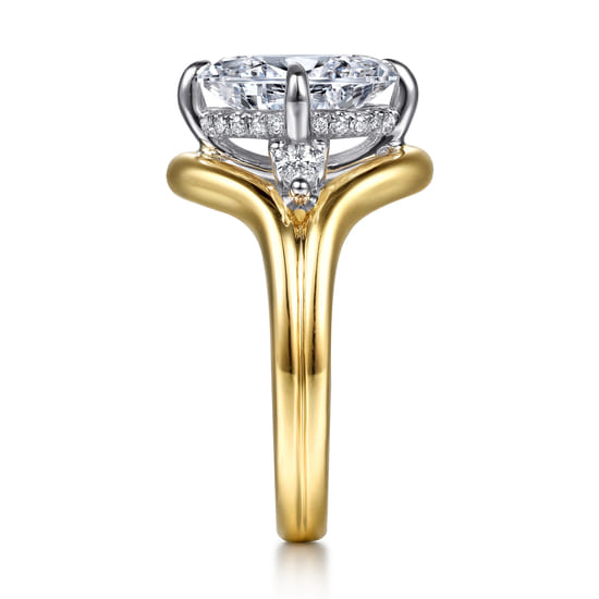 14K White-Yellow Gold Compass Prong Oval Diamond Engagement Ring angle 5
