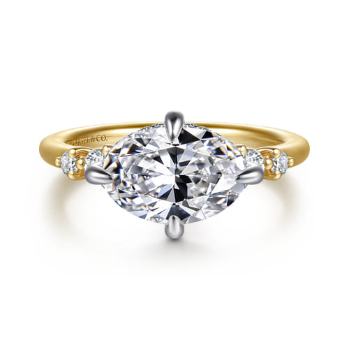 14K White-Yellow Gold Compass Prong Oval Diamond Engagement Ring