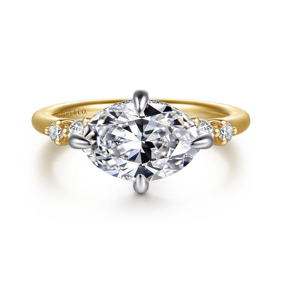 14K White-Yellow Gold Compass Prong Oval Diamond Engagement Ring