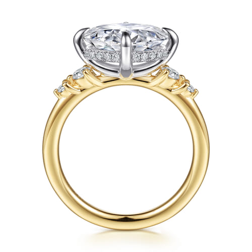14K White-Yellow Gold Compass Prong Oval Diamond Engagement Ring