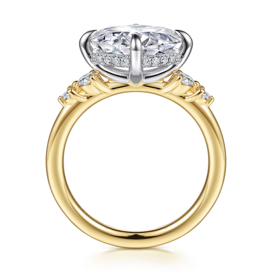 14K White-Yellow Gold Compass Prong Oval Diamond Engagement Ring angle 2
