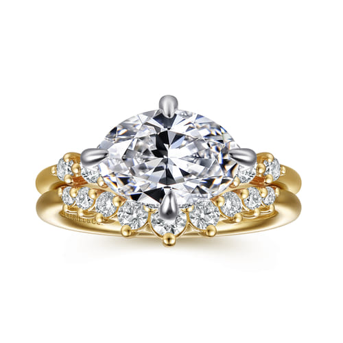 14K White-Yellow Gold Compass Prong Oval Diamond Engagement Ring