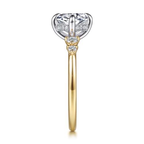14K White-Yellow Gold Compass Prong Oval Diamond Engagement Ring