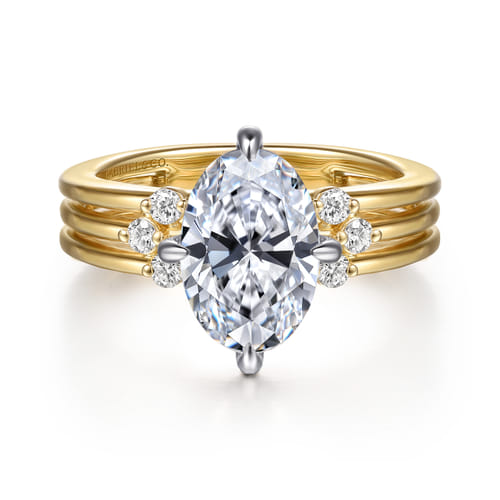 14K White-Yellow Gold Compass Prong Oval Diamond Engagement Ring