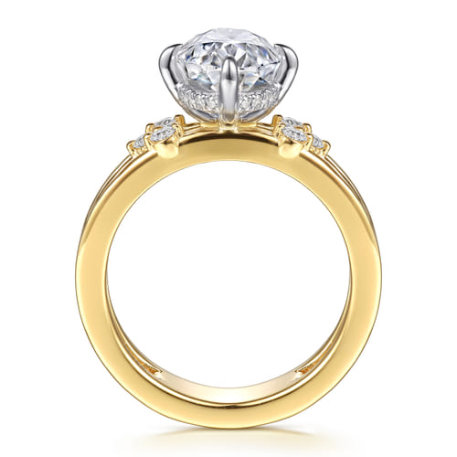 14K White-Yellow Gold Compass Prong Oval Diamond Engagement Ring