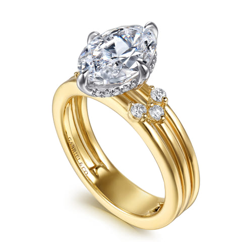 14K White-Yellow Gold Compass Prong Oval Diamond Engagement Ring