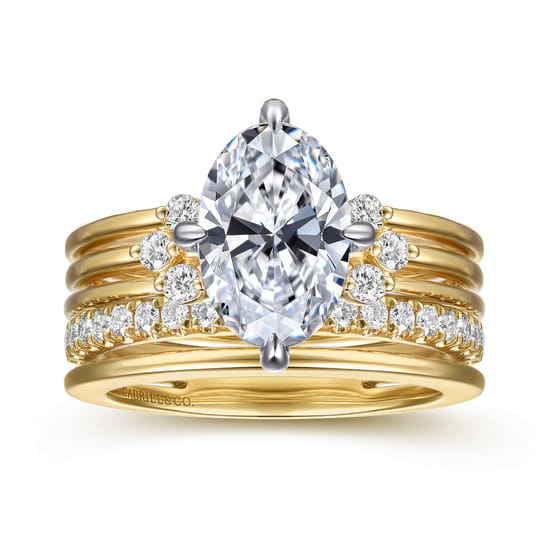 14K White-Yellow Gold Compass Prong Oval Diamond Engagement Ring angle 4