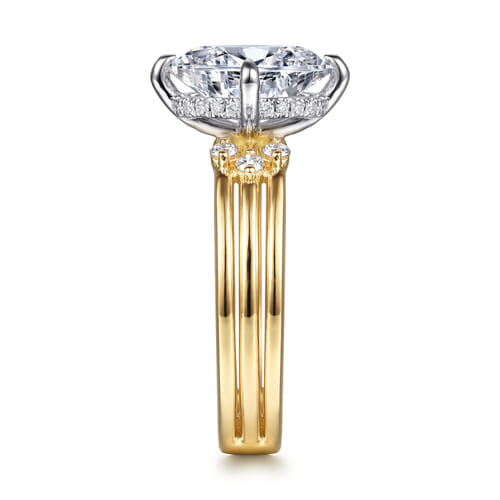 14K White-Yellow Gold Compass Prong Oval Diamond Engagement Ring