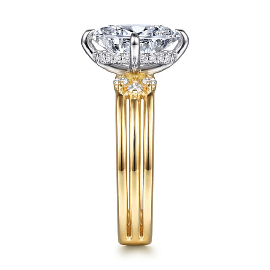 14K White-Yellow Gold Compass Prong Oval Diamond Engagement Ring angle 5
